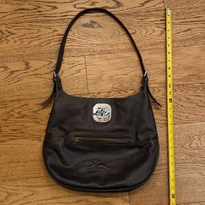 Longchamp Brown Gatsby Boho Leather Shoulder Bag with Front Zip Pockets